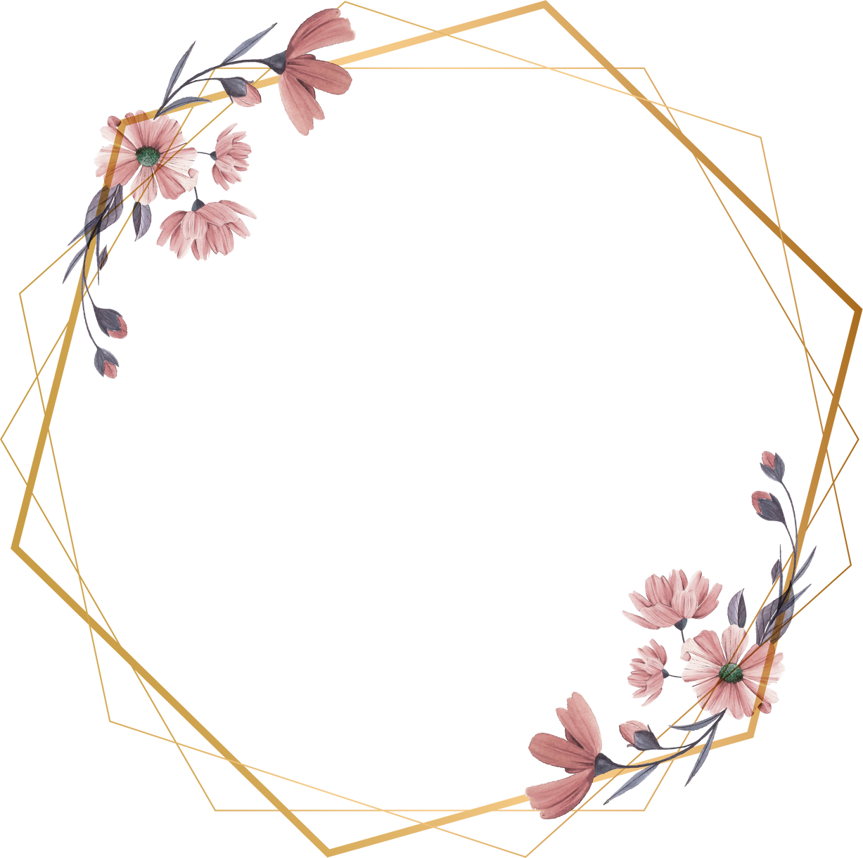 Polygonal Frame with Flowers Illustration